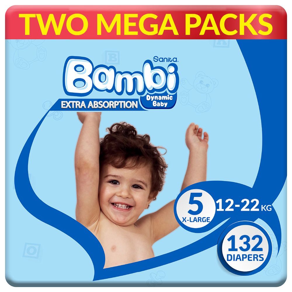 Sanita Bambi - Baby Diapers - Size 5 - X-Large - 12-22 kg - Pack of 2 - 132 Diapers