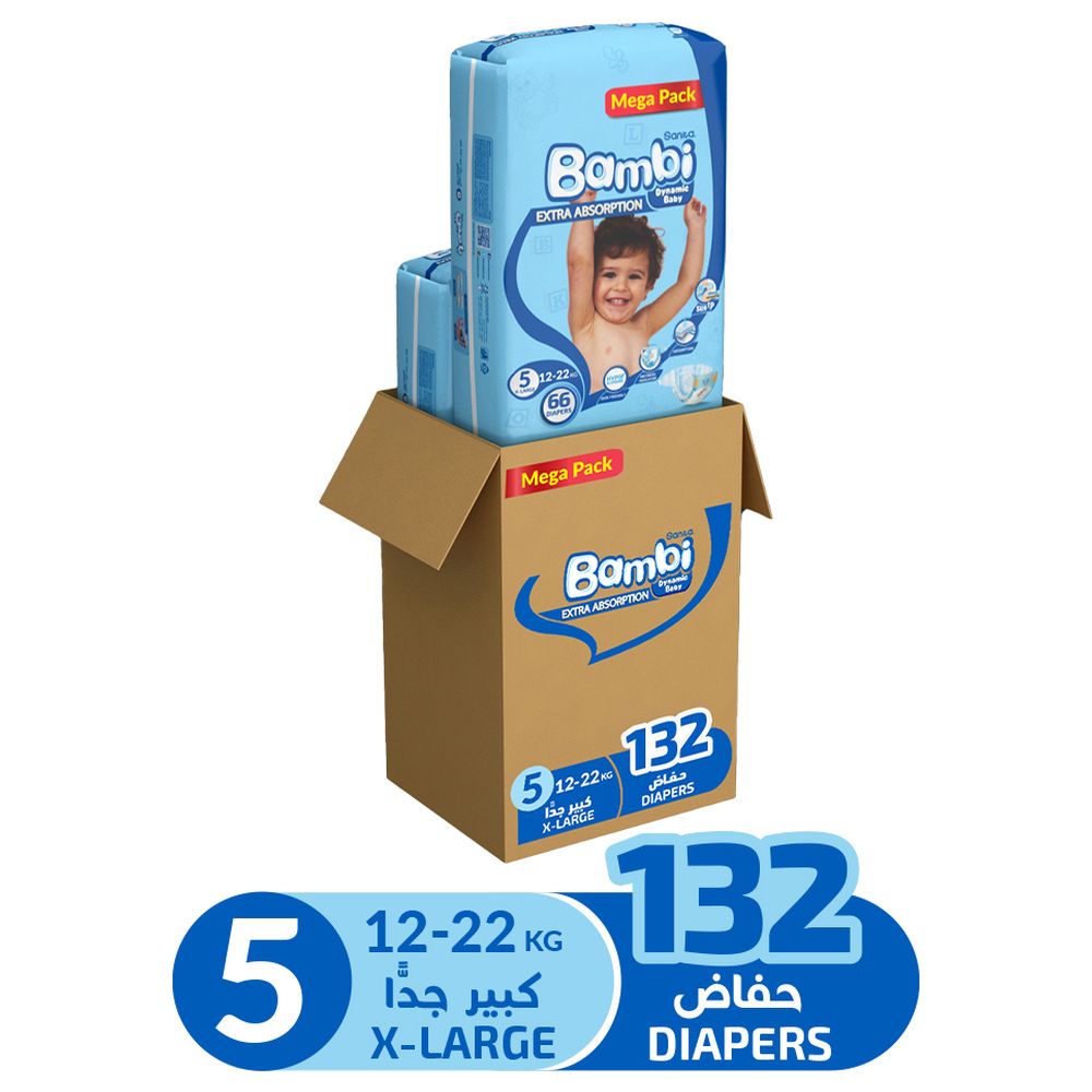 Sanita Bambi - Baby Diapers - Size 5 - X-Large - 12-22 kg - Pack of 2 - 132 Diapers