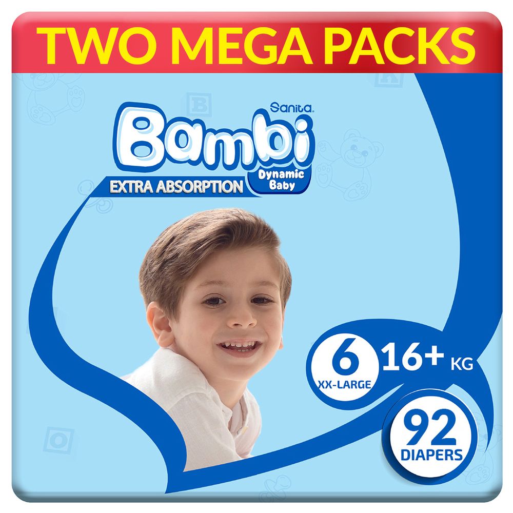 Sanita Bambi - Baby Diapers - Size 6 - XX-Large - 16+ kg - Pack of 2 - 92 Diapers