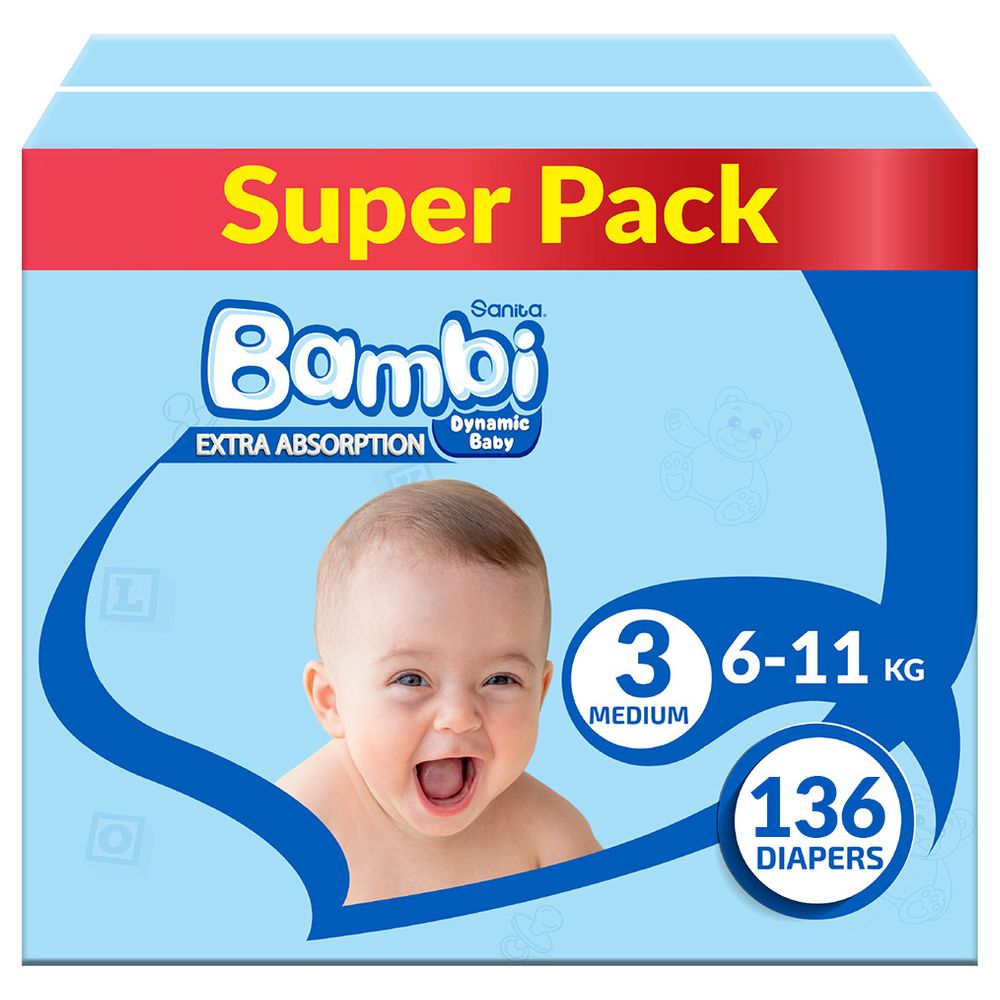 Sanita Bambi - Baby Diapers - Size 3 - Medium - 6-11 kg - 136 Diapers