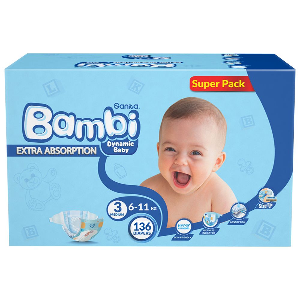 Sanita Bambi - Baby Diapers - Size 3 - Medium - 6-11 kg - 136 Diapers