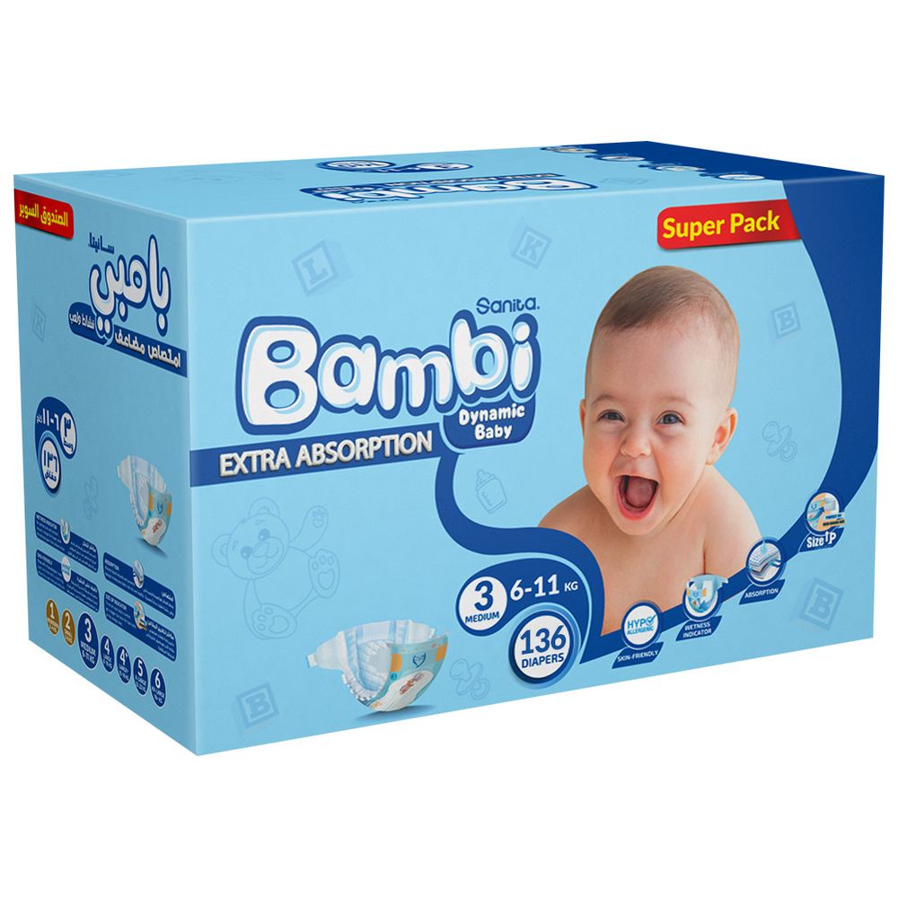Sanita Bambi - Baby Diapers - Size 3 - Medium - 6-11 kg - 136 Diapers