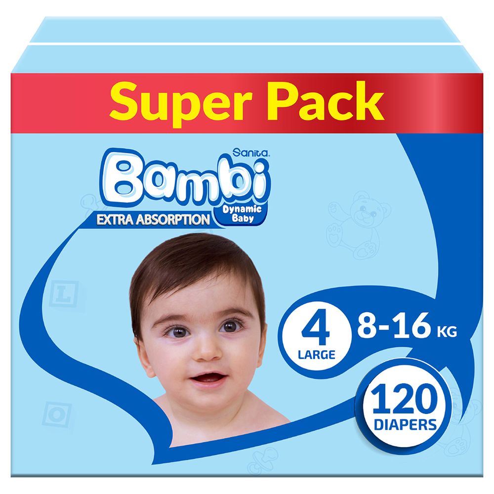 Sanita Bambi - Baby Diapers - Size 4 - Large - 8-16 kg - 120 Diapers