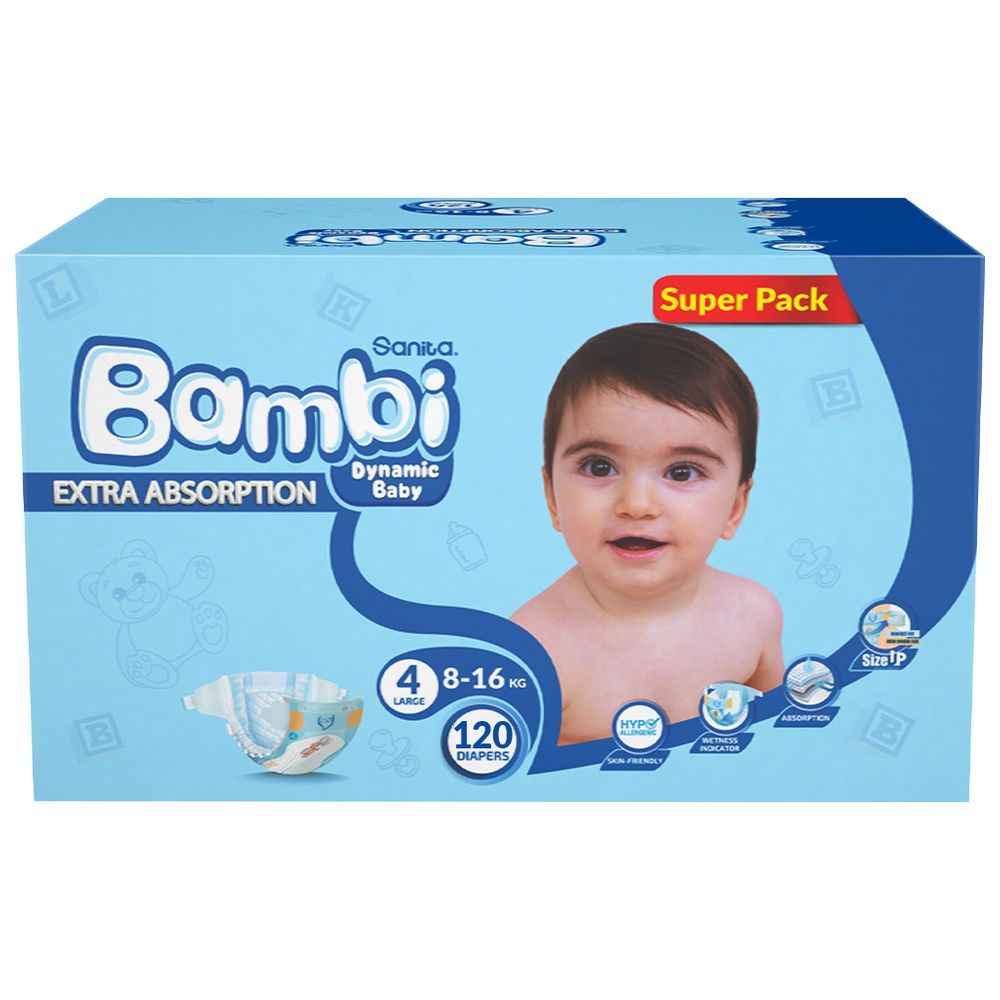 Sanita Bambi - Baby Diapers - Size 4 - Large - 8-16 kg - 120 Diapers