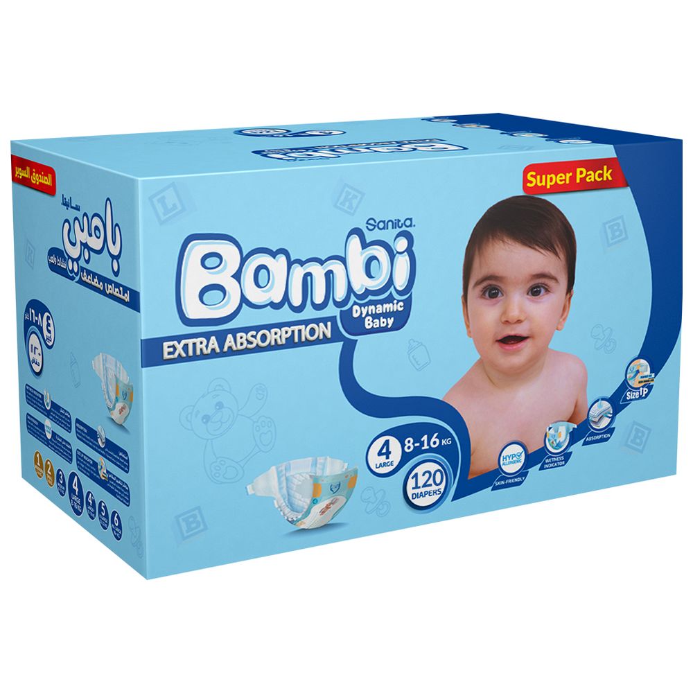 Sanita Bambi - Baby Diapers - Size 4 - Large - 8-16 kg - 120 Diapers