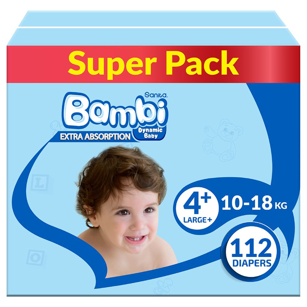 Sanita Bambi - Baby Diapers - Size 4+ - Large Plus - 10-18 kg - 112 Diapers