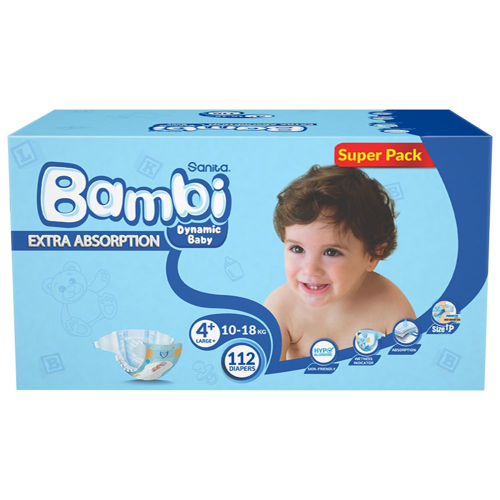 Sanita Bambi - Baby Diapers - Size 4+ - Large Plus - 10-18 kg - 112 Diapers