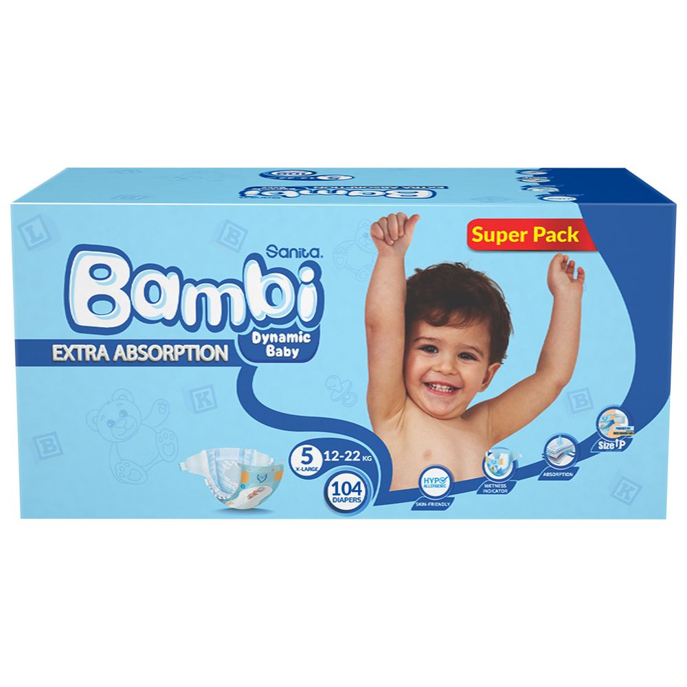 Sanita Bambi - Baby Diapers - Size 5 - X-Large - 12-22 kg - 104 Diapers