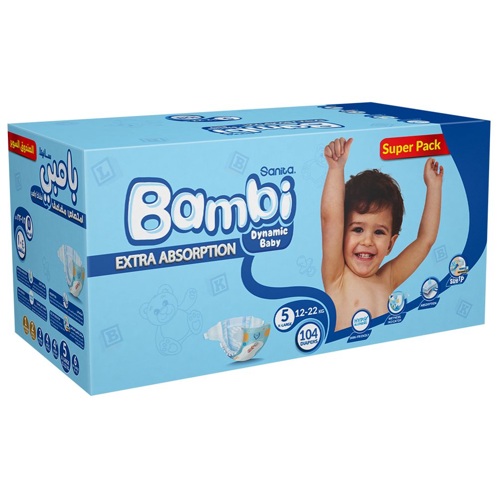 Sanita Bambi - Baby Diapers - Size 5 - X-Large - 12-22 kg - 104 Diapers