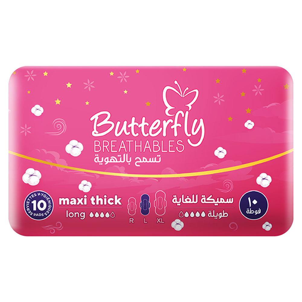 Butterfly - Breathable Cottony Maxi Thick Soft Pads Large - 10pcs