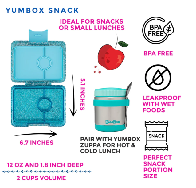 Yumbox - Twinkle Teal - Glitter Clear Snack - Blue