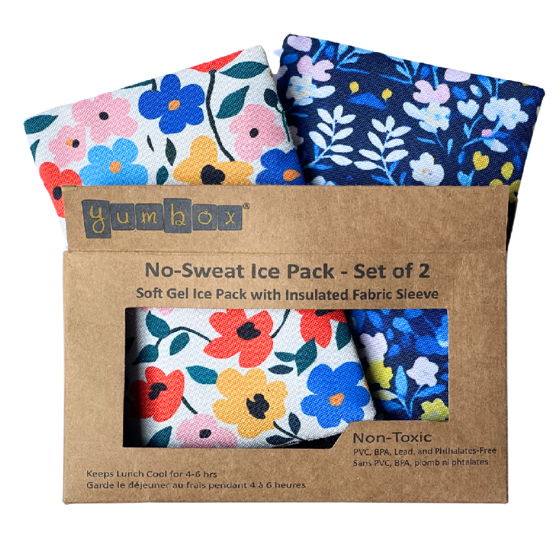 Yumbox - No-Sweat Soft Gel Ice Packs With Fabric Sleeves - Floral Prints - 2 Pcs