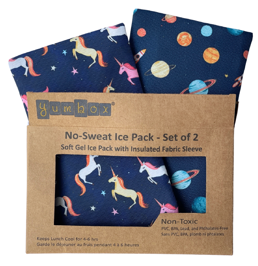 Yumbox - No-Sweat Soft Gel Ice Packs With Fabric Sleeves - Space And Unicorn - 2 Pcs