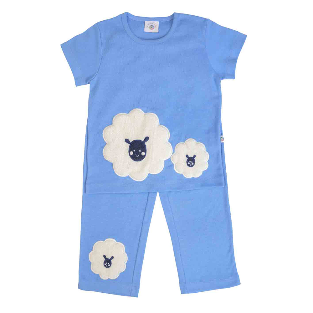 Mi Dulce An'ya Fluffy Embroidered Sheep Nightsuit for Boys - Blue