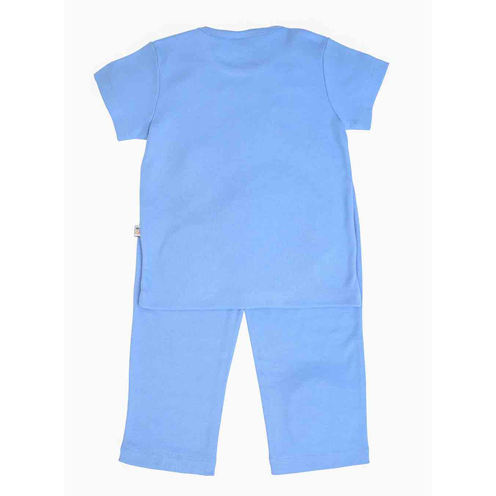 Mi Dulce An'ya Fluffy Embroidered Sheep Nightsuit for Boys - Blue