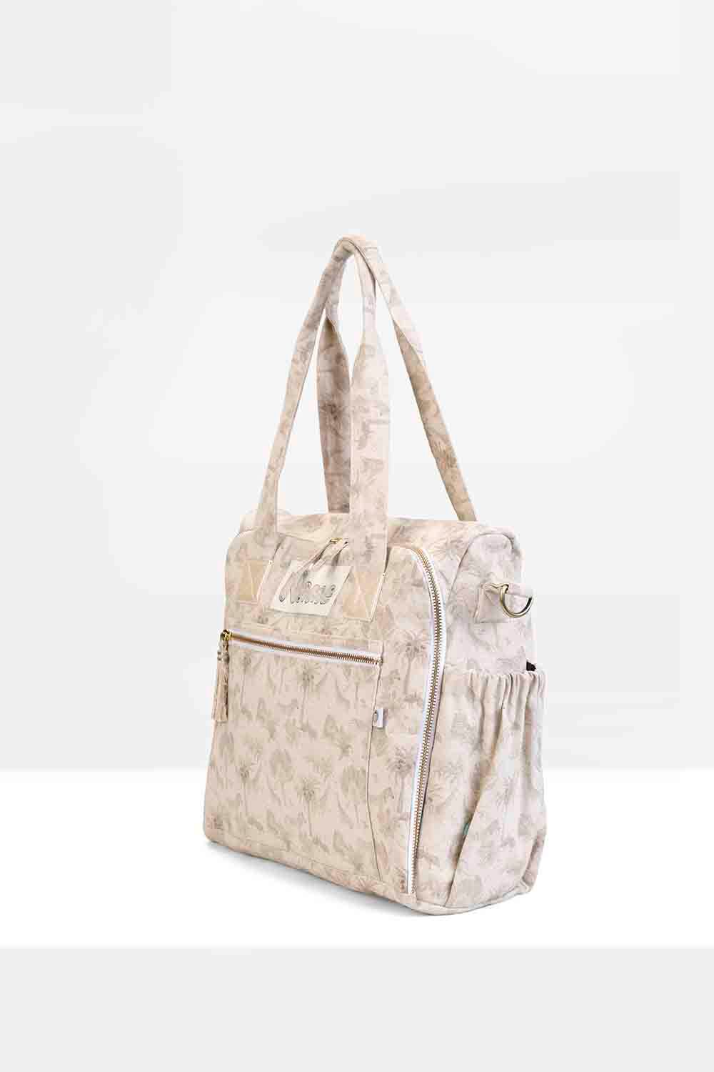 Mi Dulce An'ya - Organic Safari Printed Diaper Bag - Beige