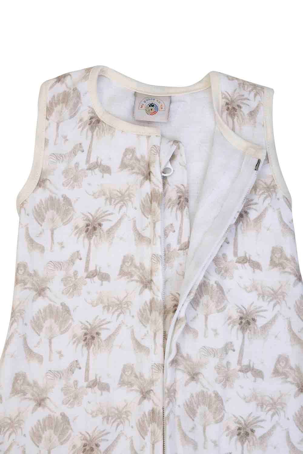 Mi Dulce An'ya - Organic Muslin Safari Printed Baby Sleeping Bag - Beige