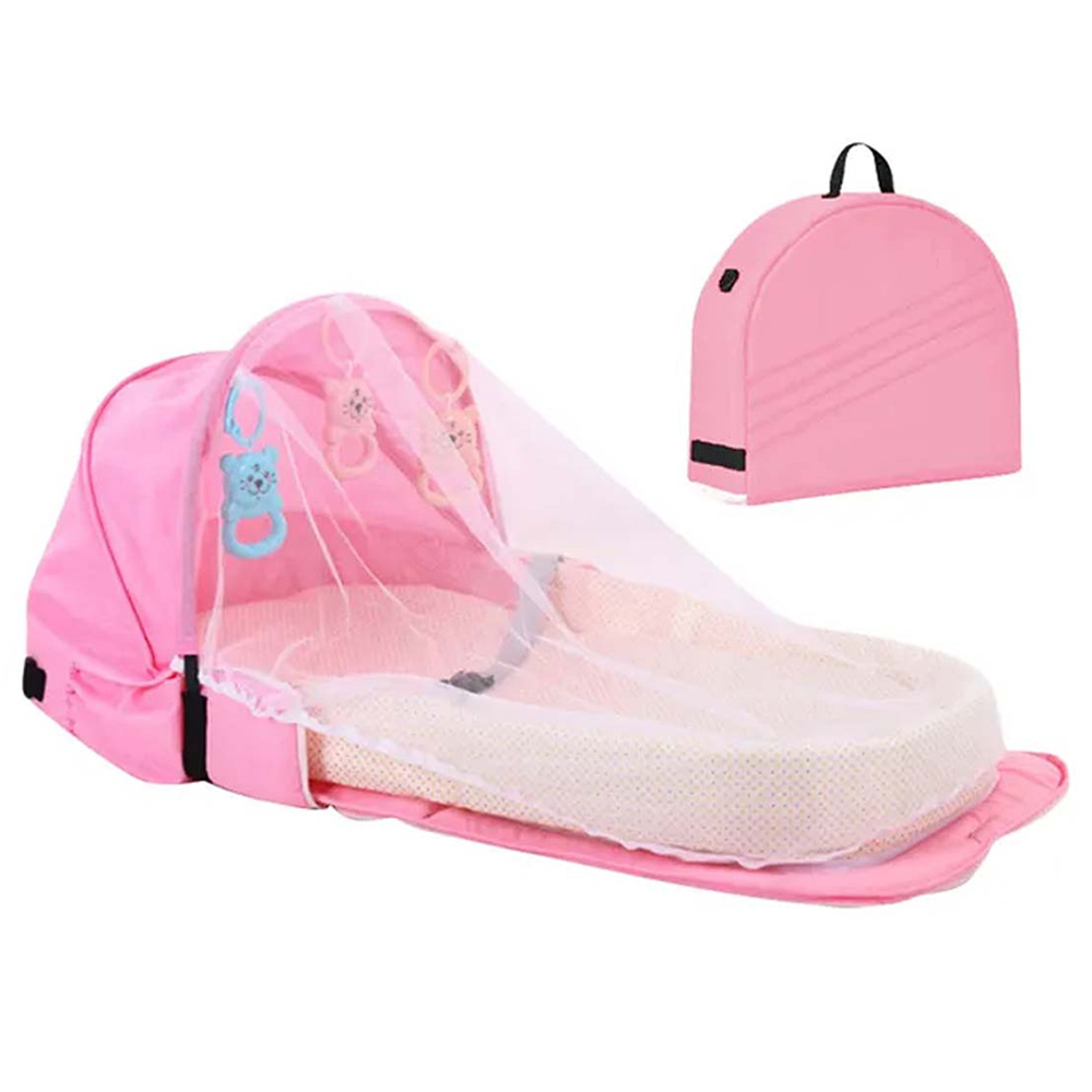 Star Babies Baby Bed With Mosquito Net - Pink With Reusable Changing Mat