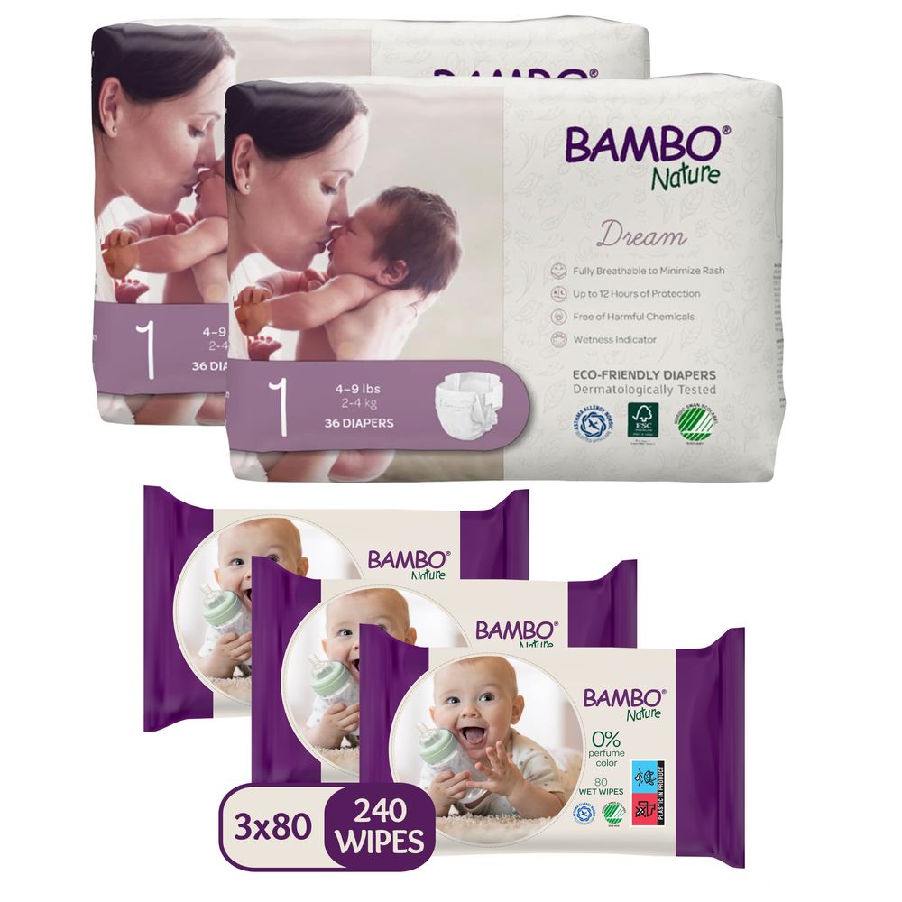 Bambo Nature Eco-friendly Diapers Size 1, 2-4kg, 72pcs - Pack Of 3