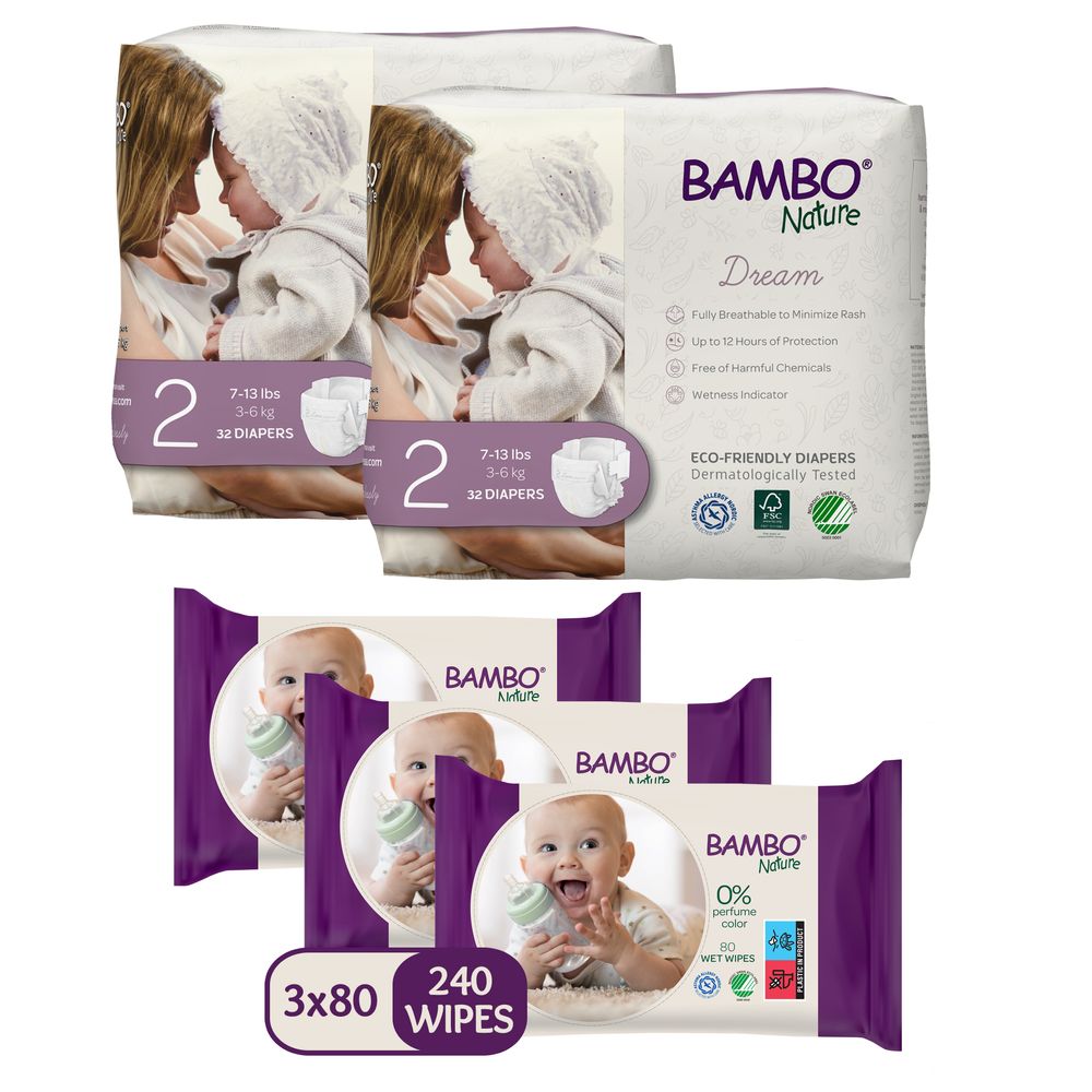 Bambo Nature - Eco-friendly Diapers Size 2, 3-6kg - Pack Of 3