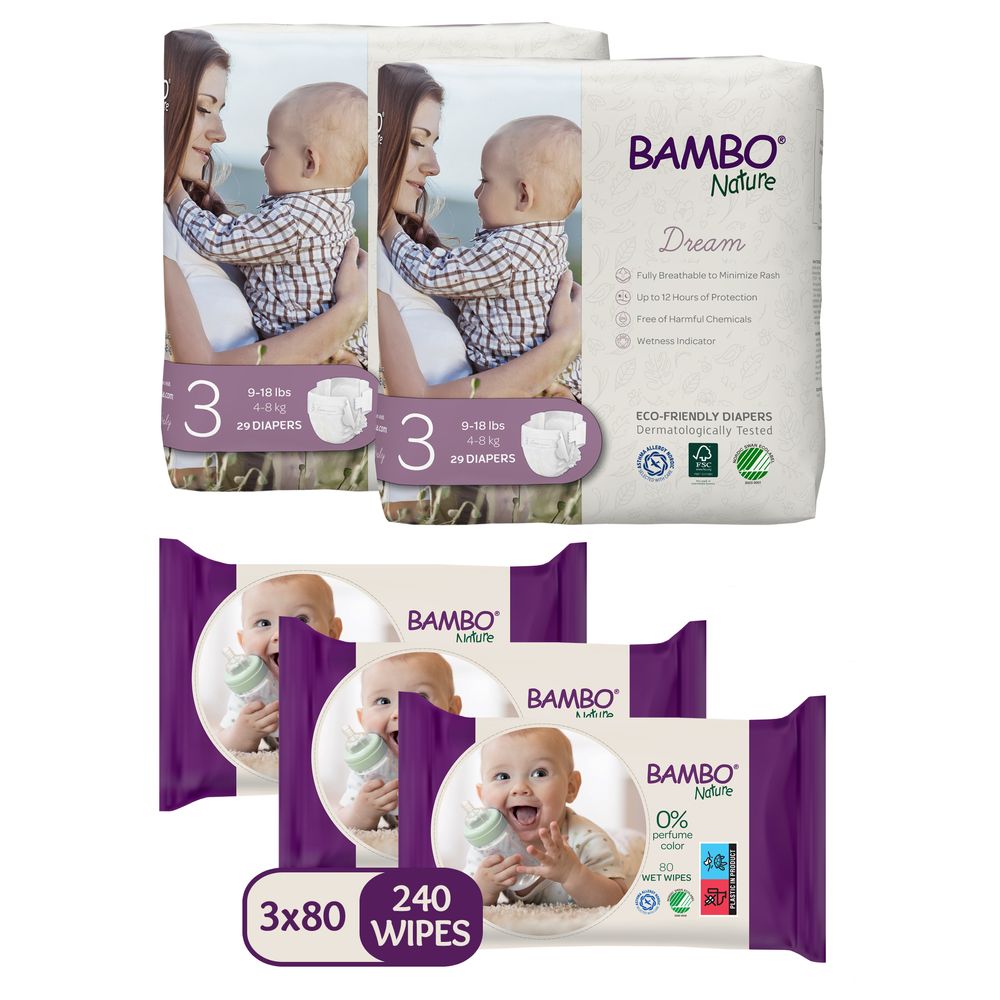 Bambo Nature - Eco-friendly Diapers Size 3, 4-8kg, 58pcs - Pack Of 3