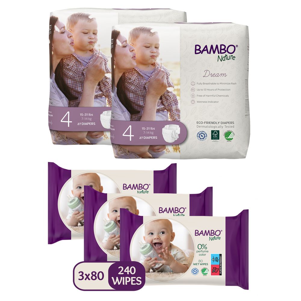Bambo Nature - Eco-friendly Diapers - Size 4, 7-14kg, 54pcs - Pack Of 3