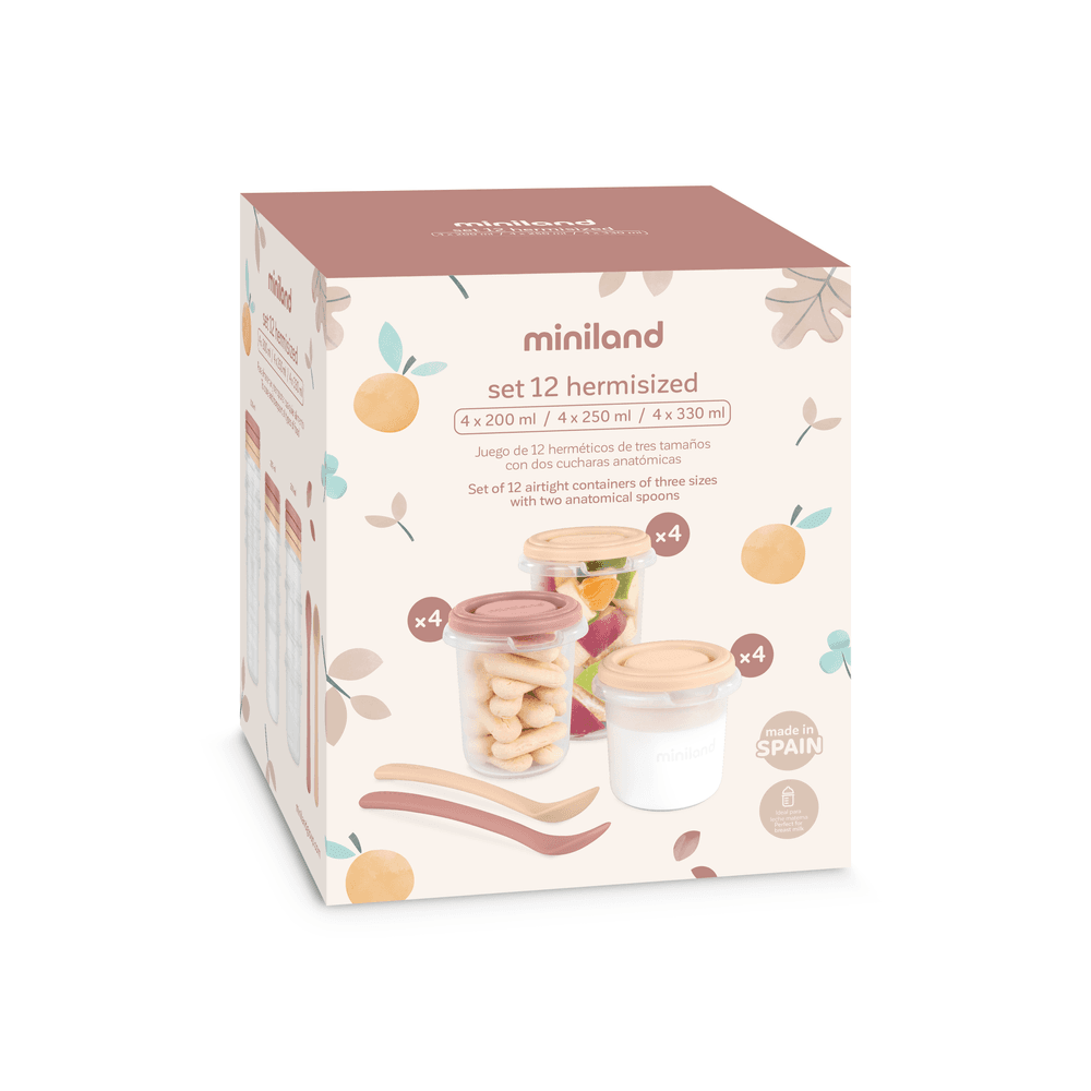 Miniland - Baby Food Storage Set - Pink - 12 Pc Set