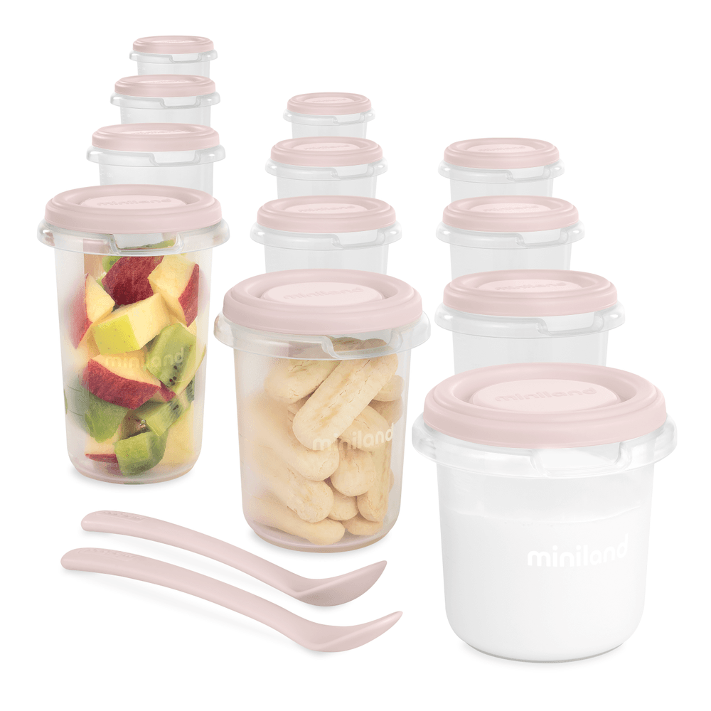 Miniland - Baby Food Storage Set - Pink - 12 Pc Set