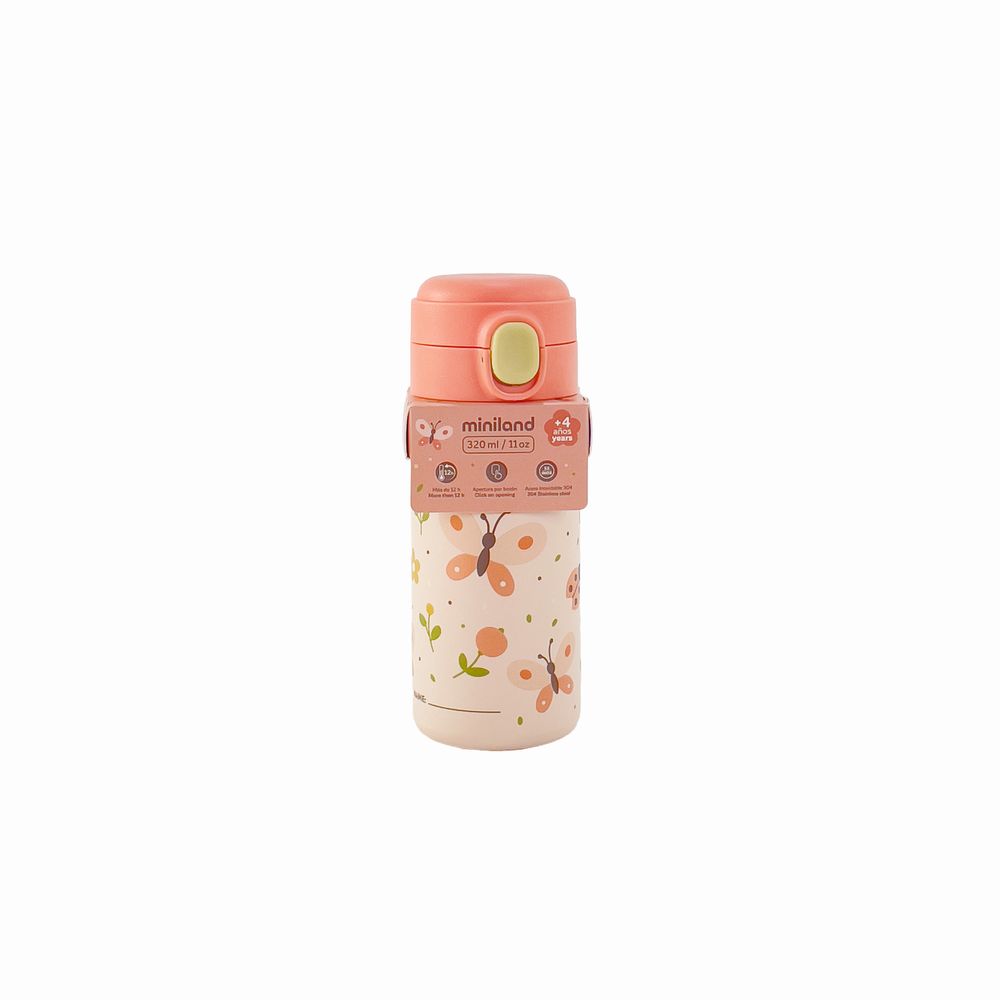 Miniland - Butterfly Steel Junior Bottle - Pink - 320 ml