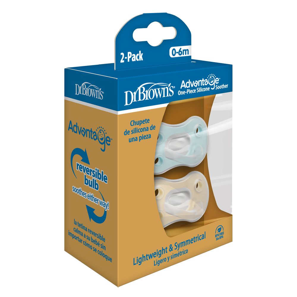 Dr. Browns - Advantage Silicone Soother - Stage 1 - 
Blue/Cream - 2 Pc Set