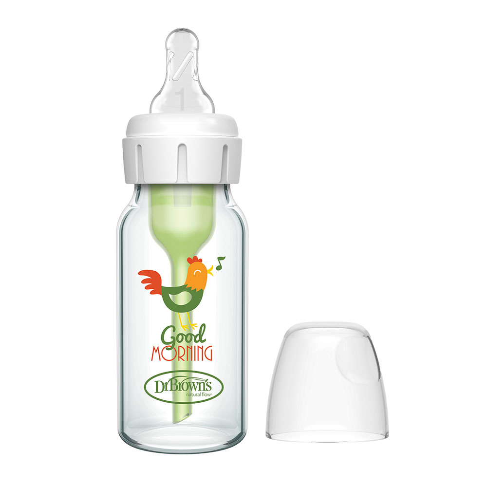 Dr. Browns - Glass Narrow Anti-Colic Baby Bottle - Rooster - 120 ml