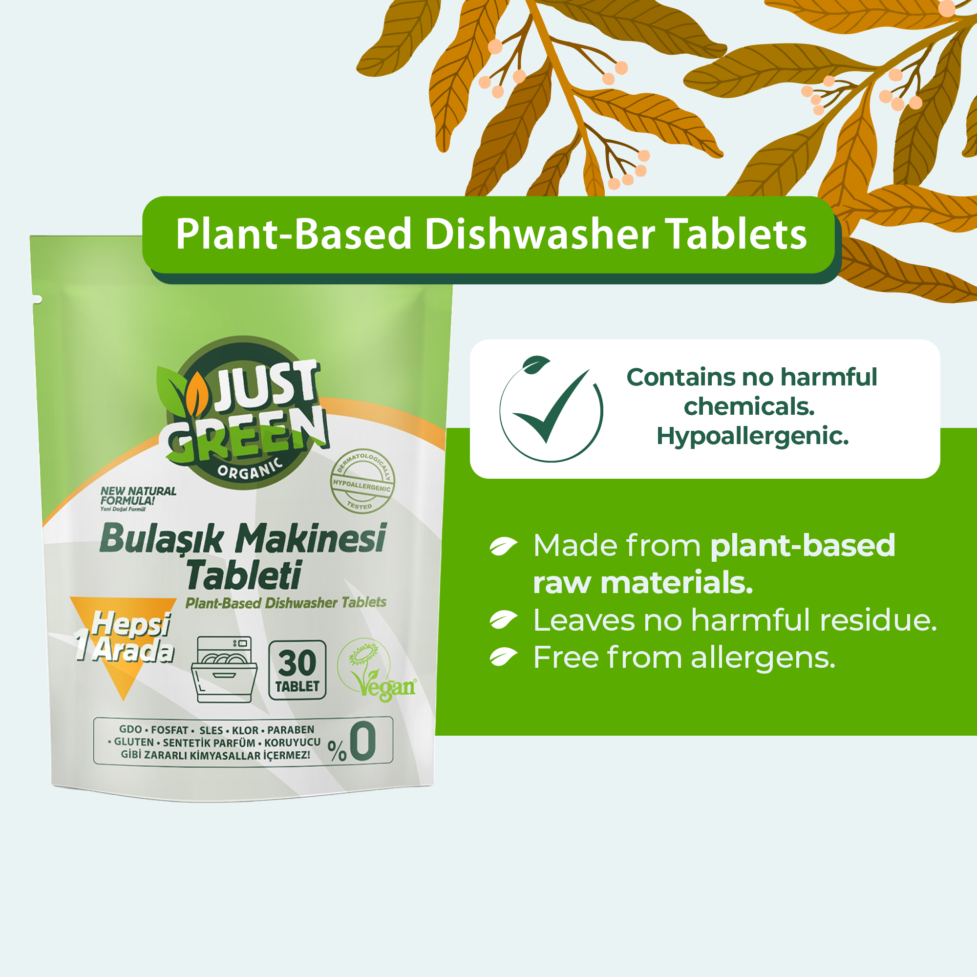 Just Green Organic Dishwasher Tablets - 30 Tablet