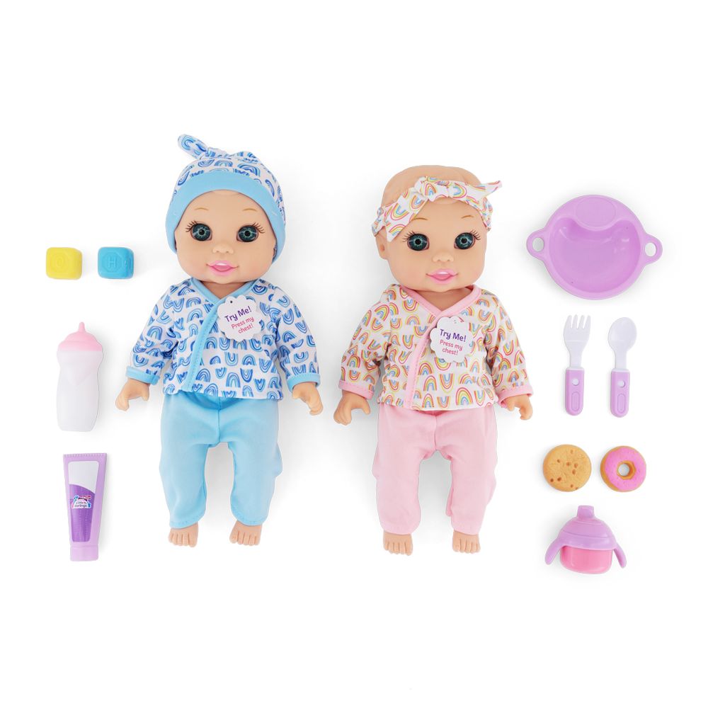 Baby Maziuna - Feed & Giggle Twins Baby Doll Playset - Multicolor - 16 Pcs