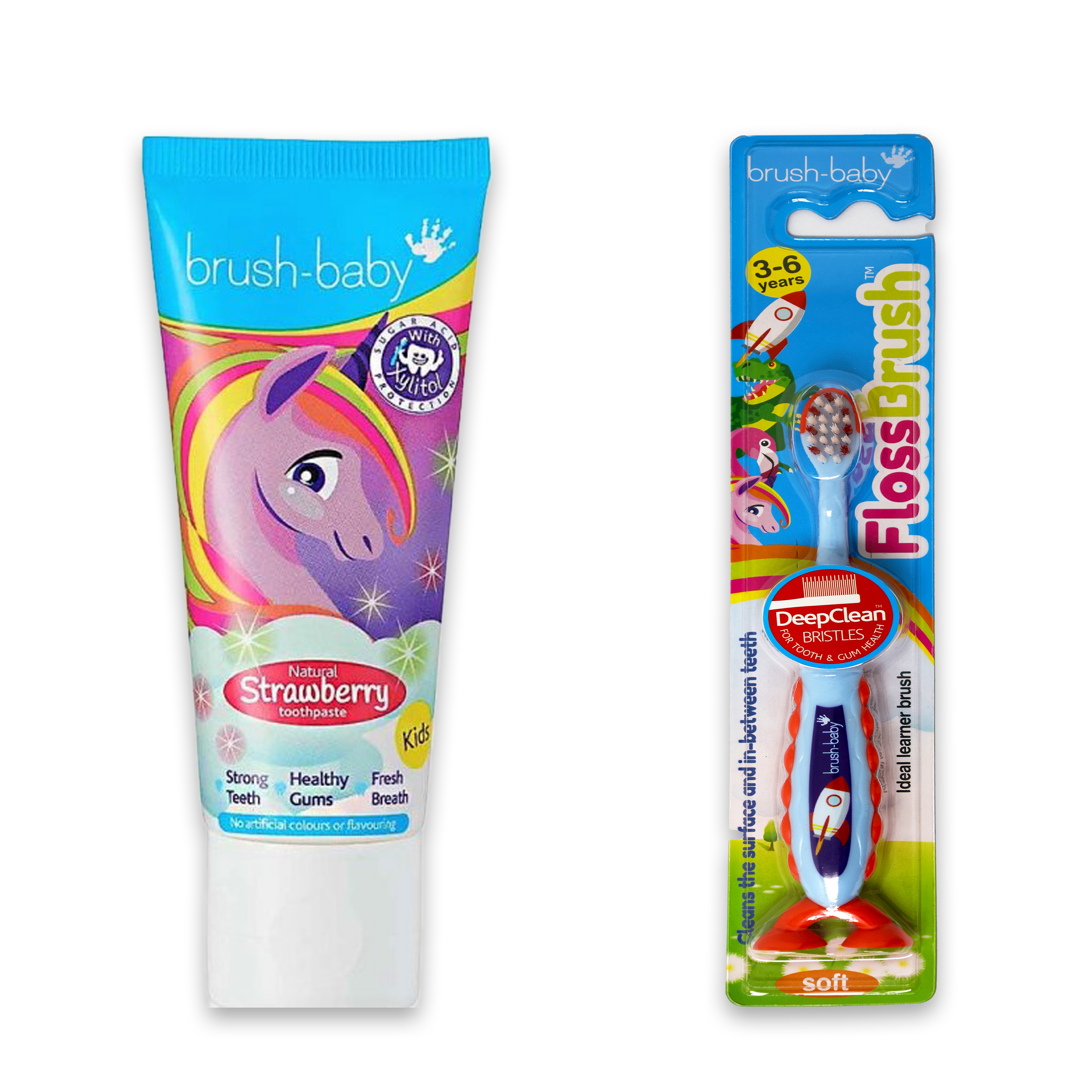 Brush Baby - Floss Brush + Strawberry Toothpaste 1350ppm 50ml