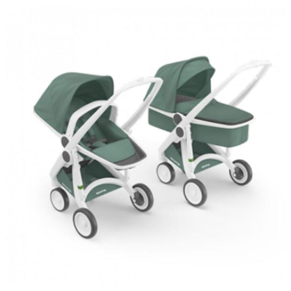 
Greentom - Eco Stroller/Pram 2-in-1 Carrycot + Reversible Seat - White-Sage