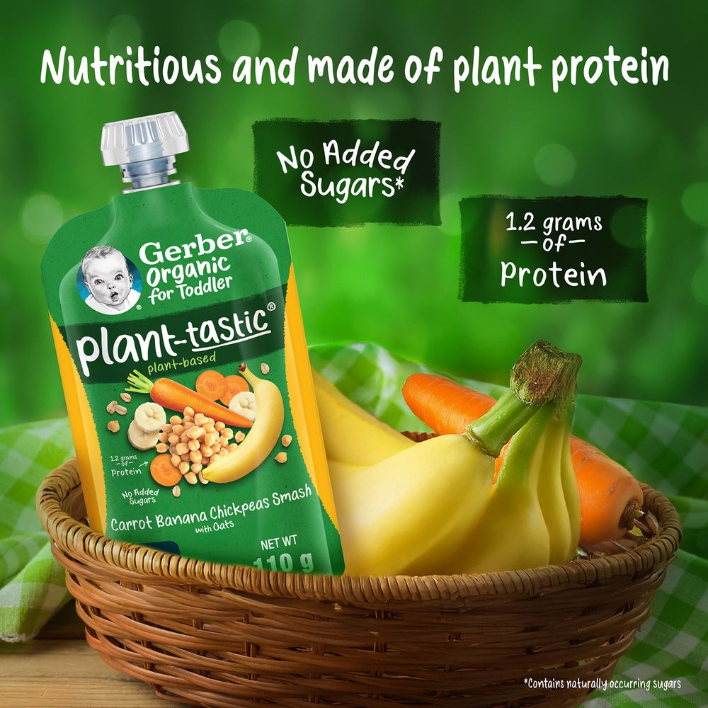 Gerber - Plant-Tastic Organic Puree - Carrot, Banana & Chickpeas Smash - 110 gm