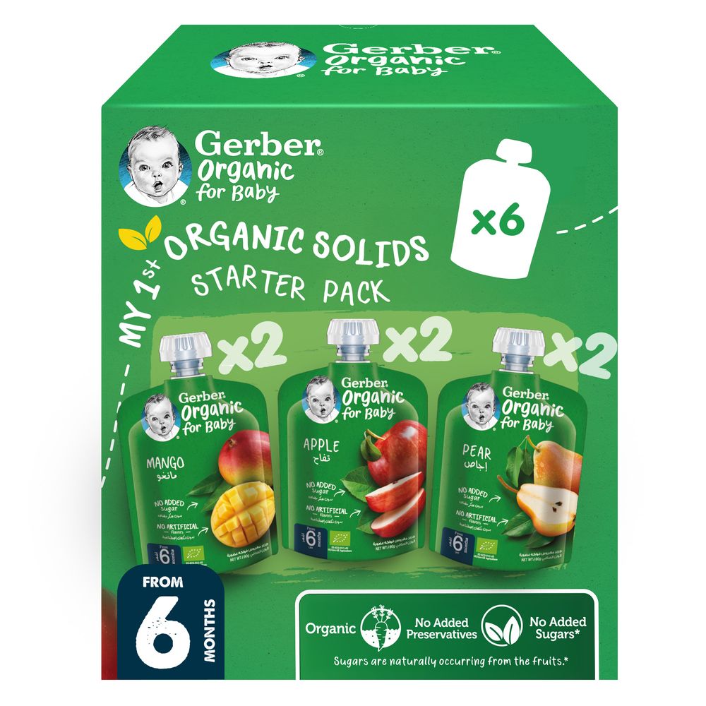 Gerber - Organic Solids Puree Pouch Starter Pack - Pack of 6 - 90 gm