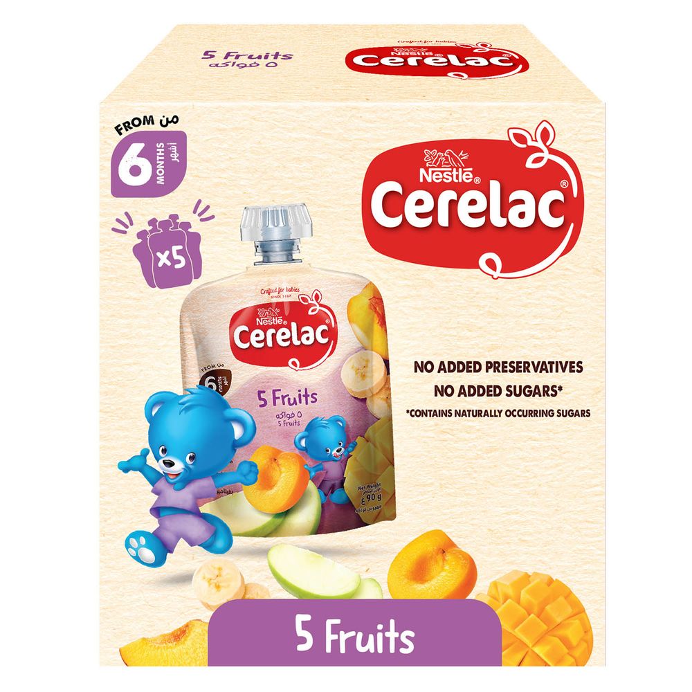 Cerelac - 5 Fruits Baby Puree Pouch - Pack of 5 - 90 gm