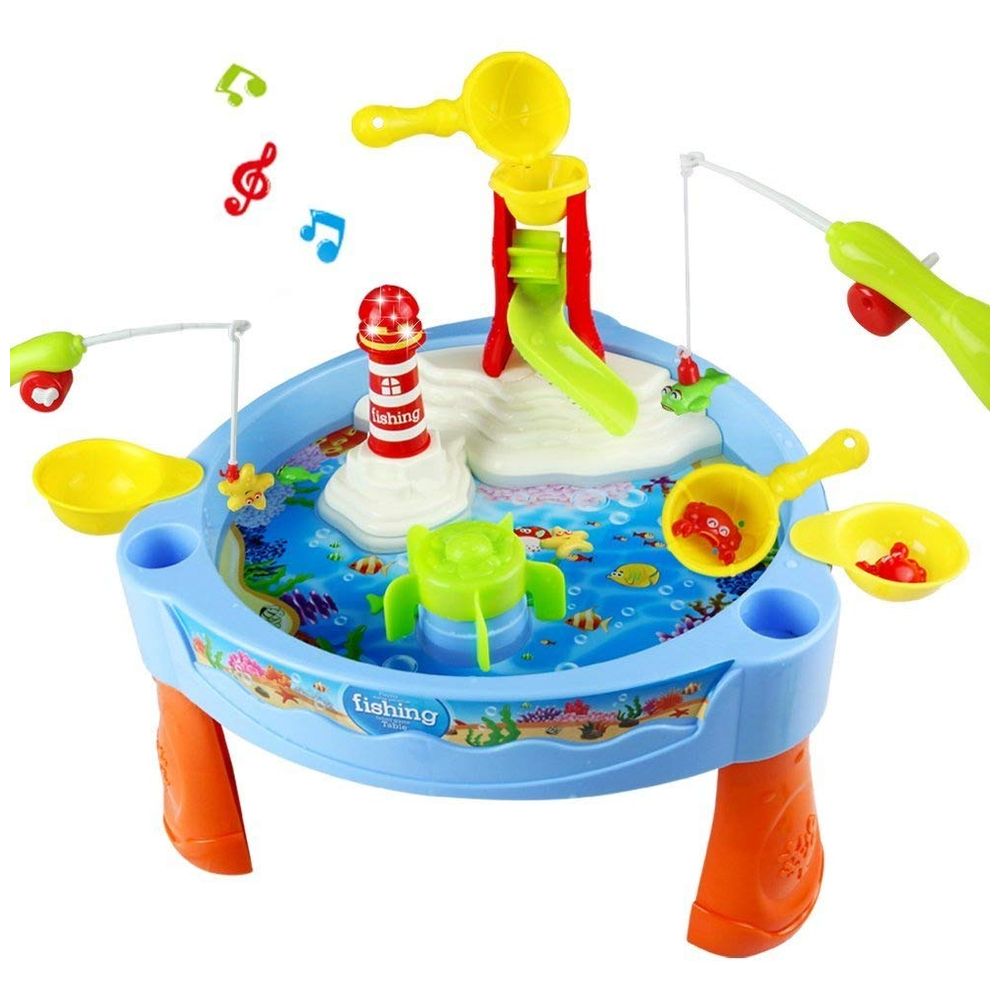Little Angel Kids Electric Fishing Toys Table With Light & Music - Blue