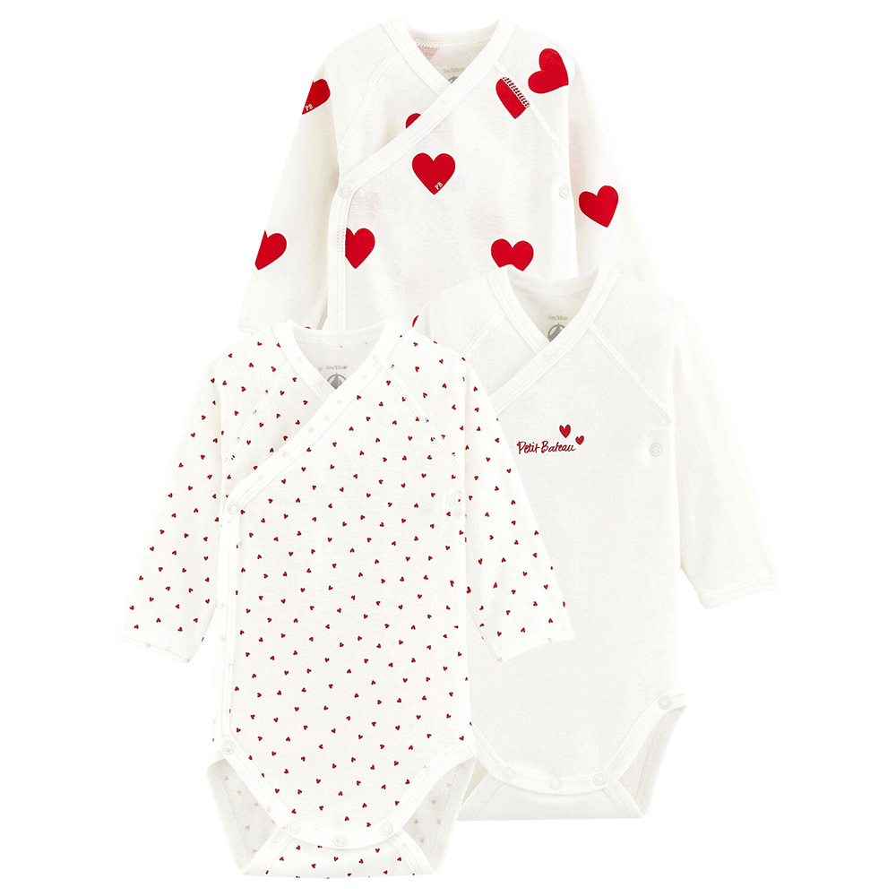Petit Bateau Baby's Long-Sleeves Wrapover Cotton Bodysuits - 3 Pcs