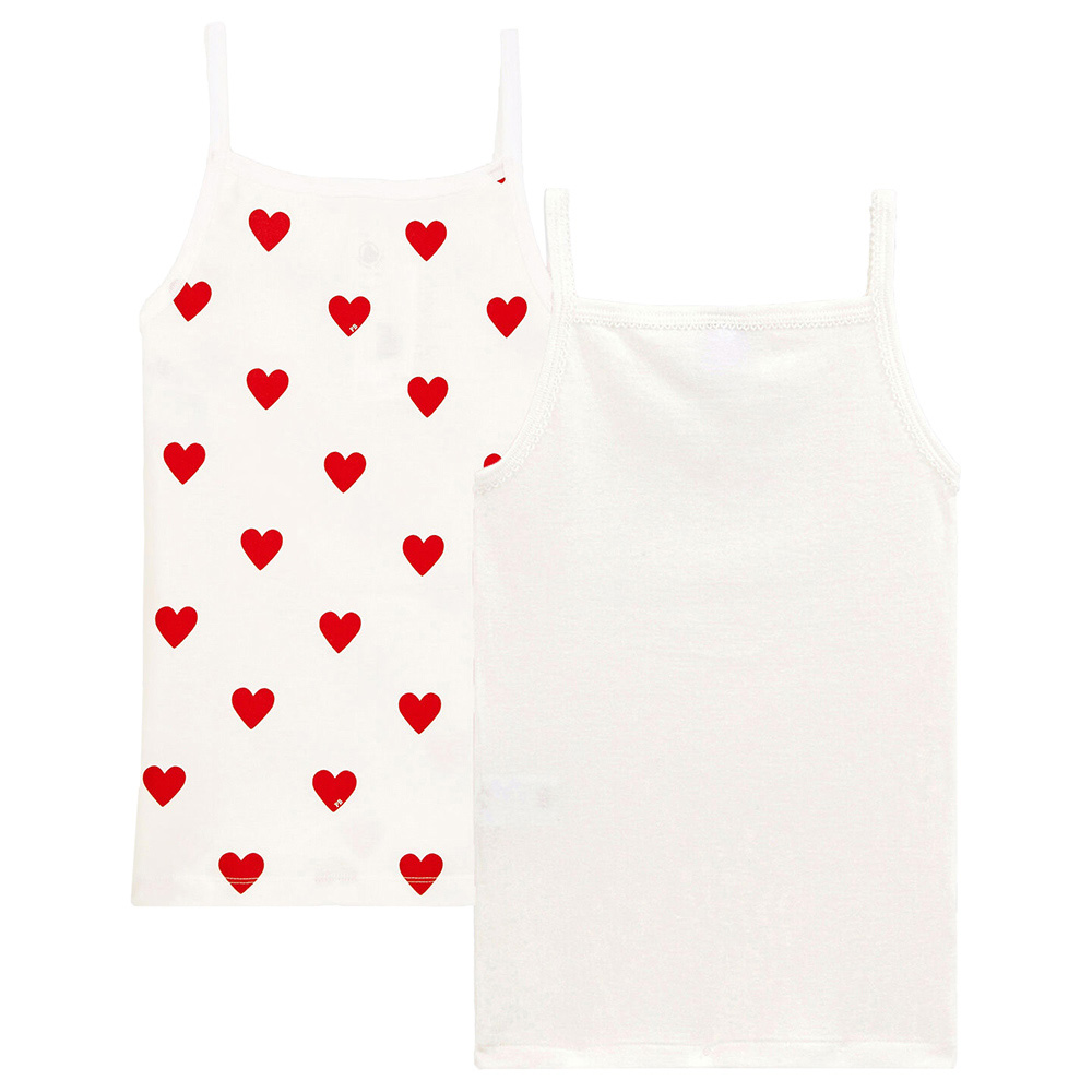 Petit Bateau Girl's Heart Print Cotton Vests - White - 2 Pcs