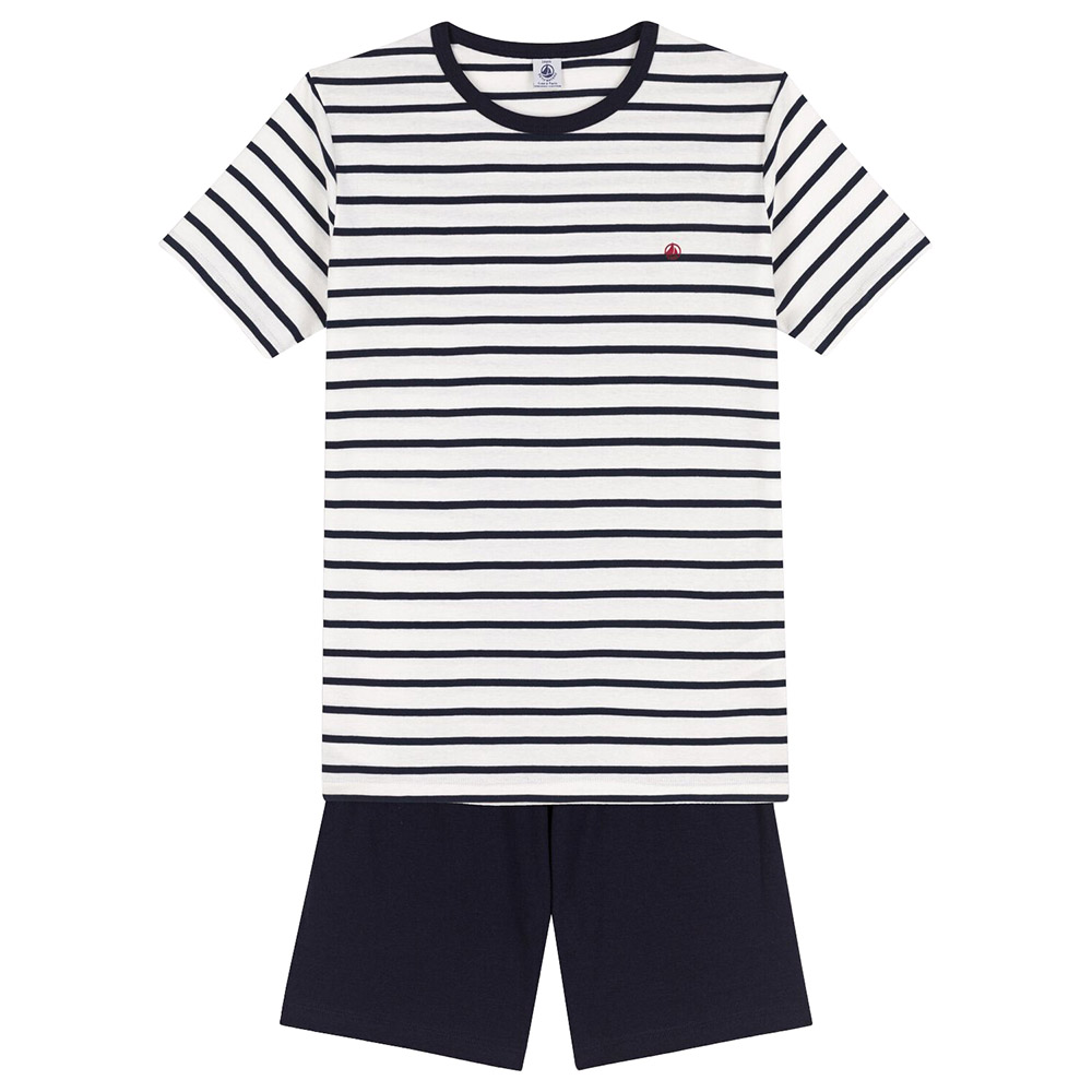 Petit Bateau Short Pajama with Sailor Stripes T-Shirt - Blue - 2 Pcs