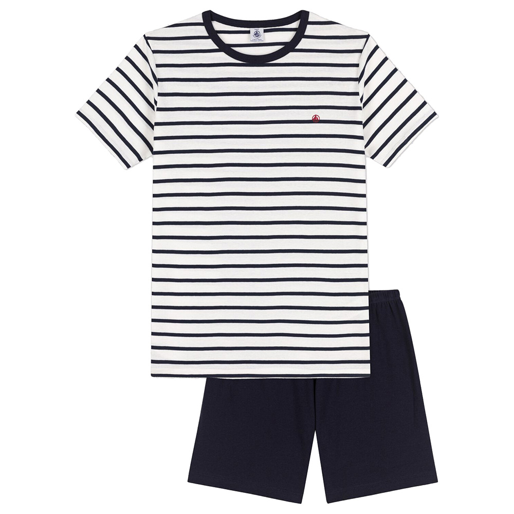 Petit Bateau Short Pajama with Sailor Stripes T-Shirt - Blue - 2 Pcs