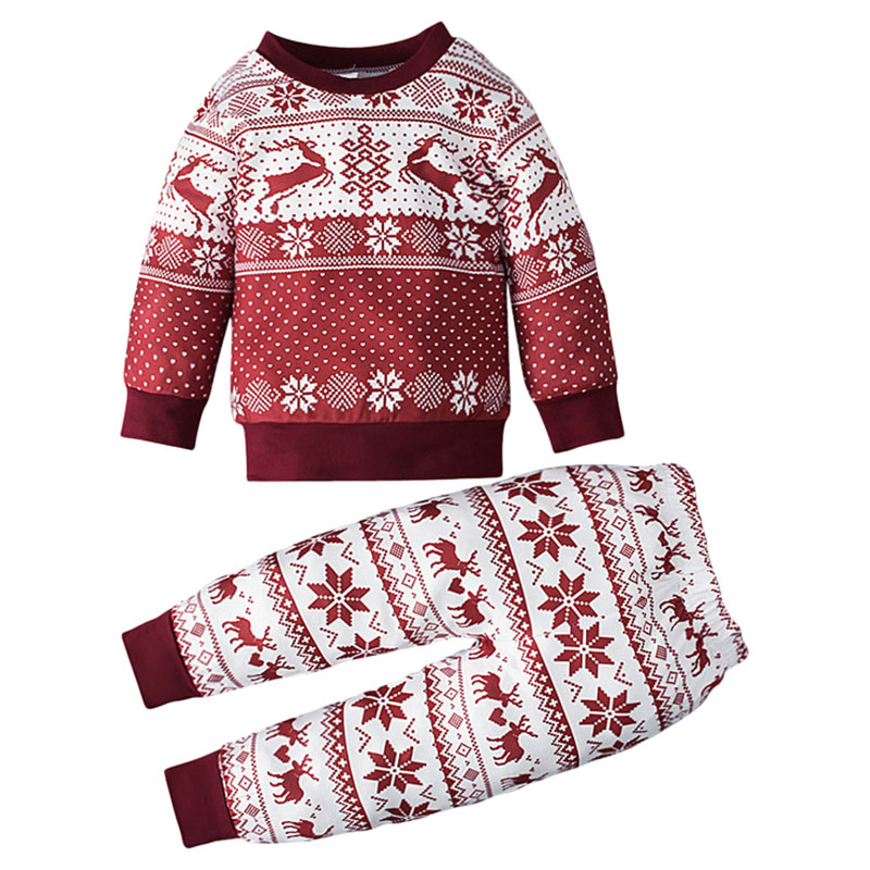 Sugar Rush Christmas Reindeer Printed Top & Bottom Set - Red/White