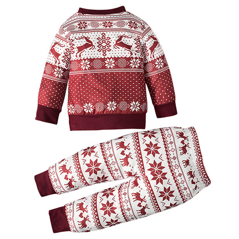 Sugar Rush Christmas Reindeer Printed Top & Bottom Set - Red/White