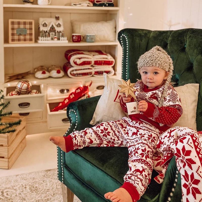 Sugar Rush Christmas Reindeer Printed Top & Bottom Set - Red/White
