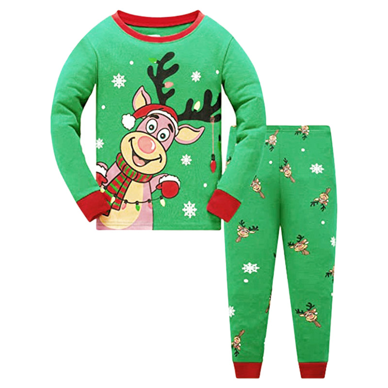Sugar Rush Christmas Reindeer Printed Top & Bottom Set - Green