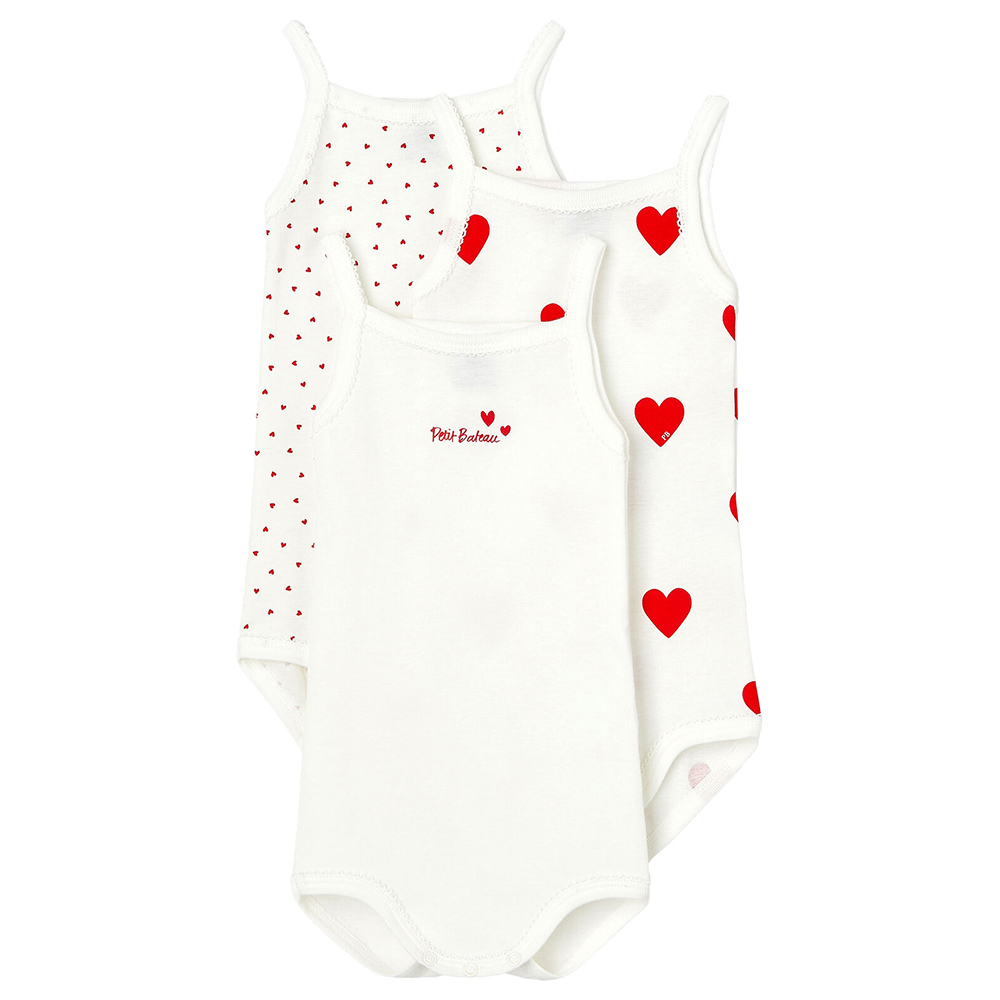Petit Bateau Baby's Strappy Bodysuits - White/Red - 3 Pcs
