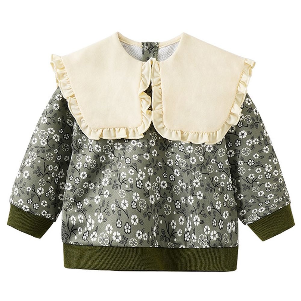 Sugar Rush Floral Round Neck Full Sleeves Sweatshirt - Green
