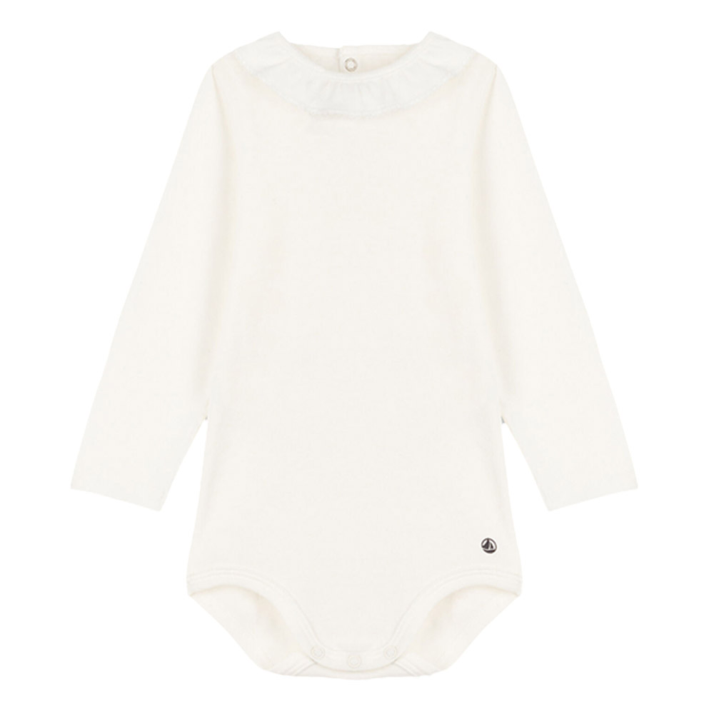 Petit Bateau Babies Ruffled Collar Cotton Bodysuit - White